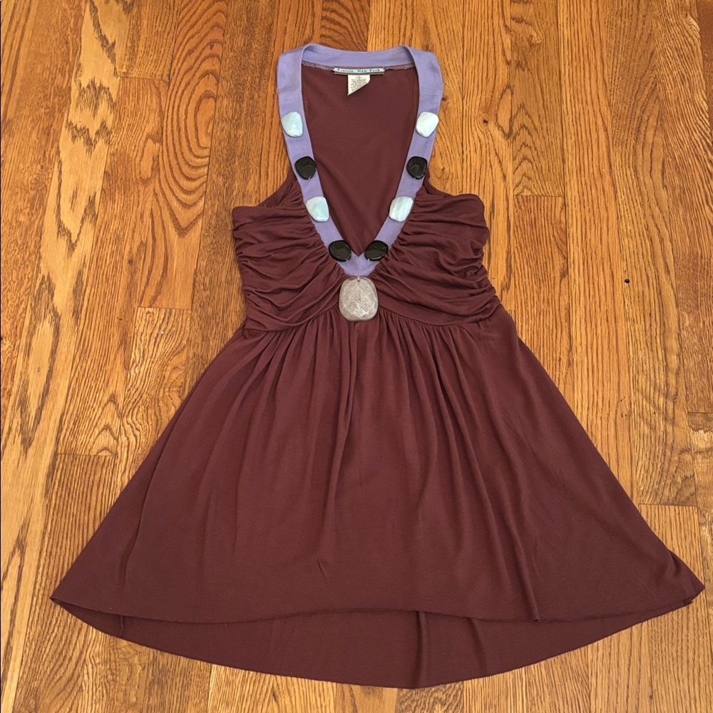 Prairie New York Ruched Stone Embellished v-neck brown Top sz.XS